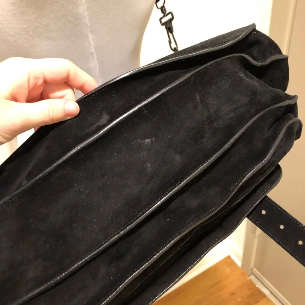 Black Suede Satchel Handbag - Women